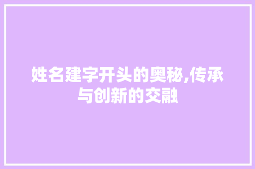 姓名建字开头的奥秘,传承与创新的交融