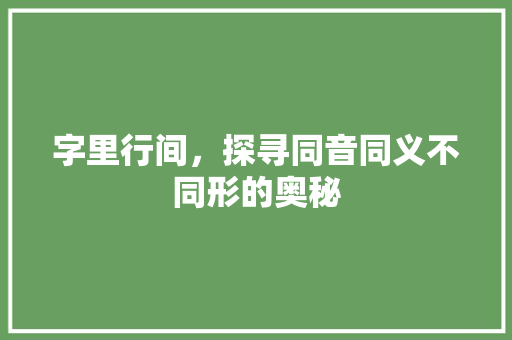 字里行间，探寻同音同义不同形的奥秘