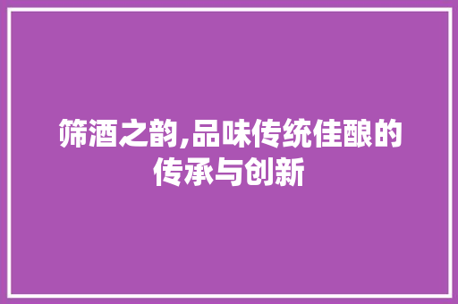 筛酒之韵,品味传统佳酿的传承与创新