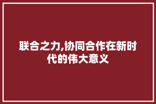 联合之力,协同合作在新时代的伟大意义