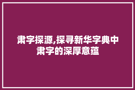 肃字探源,探寻新华字典中肃字的深厚意蕴 会议纪要