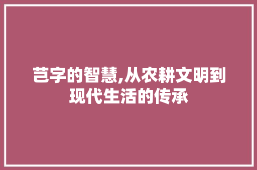 芑字的智慧,从农耕文明到现代生活的传承 会议纪要