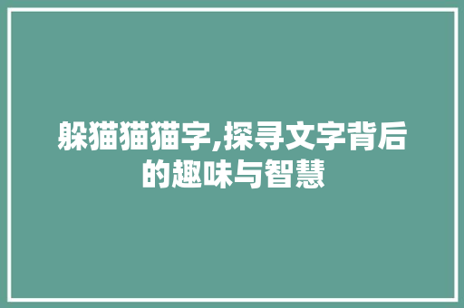 躲猫猫猫字,探寻文字背后的趣味与智慧