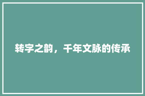转字之韵，千年文脉的传承