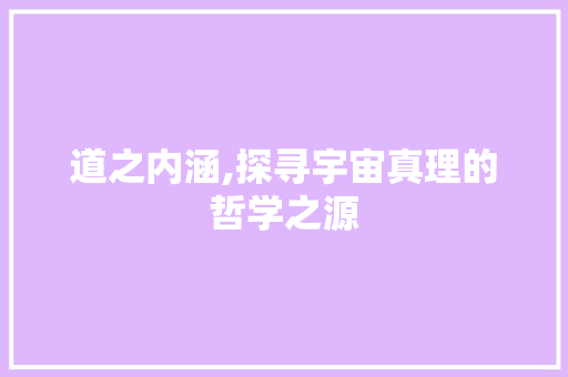 道之内涵,探寻宇宙真理的哲学之源