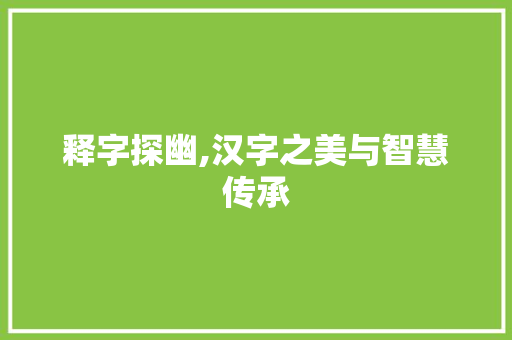 释字探幽,汉字之美与智慧传承