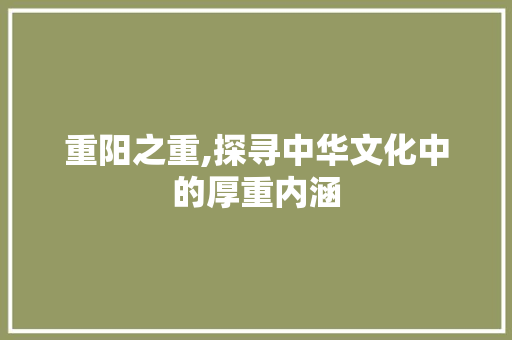 重阳之重,探寻中华文化中的厚重内涵