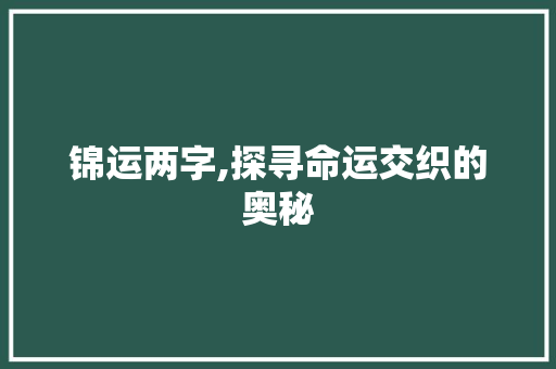 锦运两字,探寻命运交织的奥秘