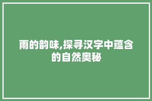 雨的韵味,探寻汉字中蕴含的自然奥秘