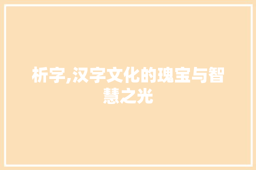 析字,汉字文化的瑰宝与智慧之光