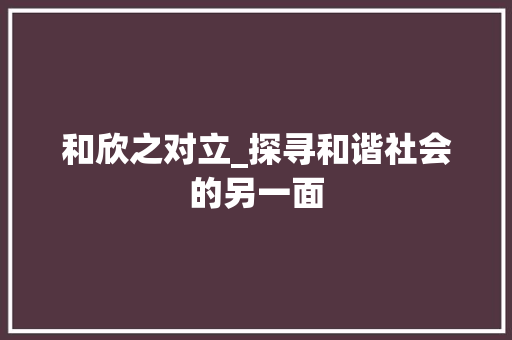 和欣之对立_探寻和谐社会的另一面 工作总结