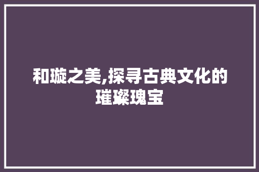 和璇之美,探寻古典文化的璀璨瑰宝