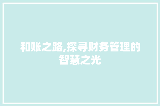 和账之路,探寻财务管理的智慧之光 诗词体裁