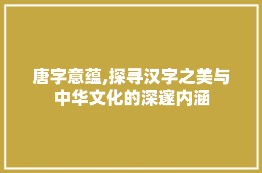 唐字意蕴,探寻汉字之美与中华文化的深邃内涵 诗词应用