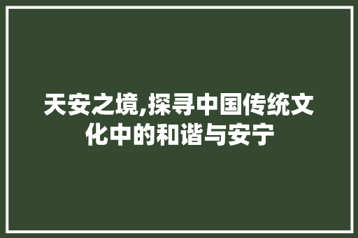 天安之境,探寻中国传统文化中的和谐与安宁