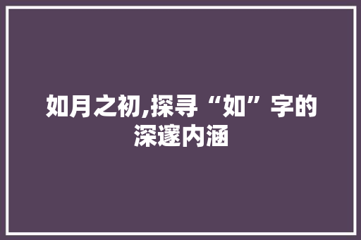 如月之初,探寻“如”字的深邃内涵 会议纪要