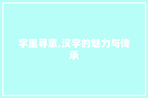 字里寻意,汉字的魅力与传承