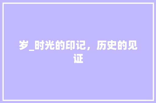 岁_时光的印记，历史的见证