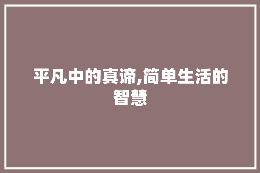 平凡中的真谛,简单生活的智慧 工作总结