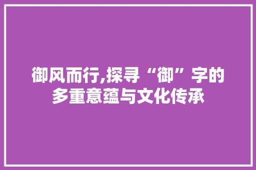 御风而行,探寻“御”字的多重意蕴与文化传承