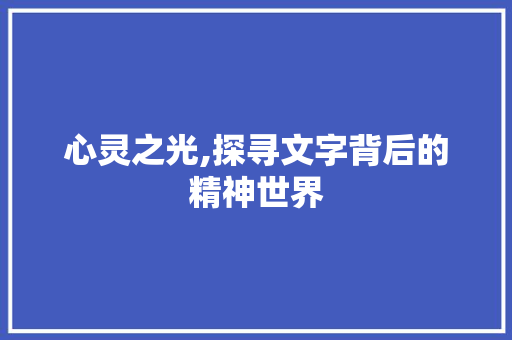 心灵之光,探寻文字背后的精神世界 诗词鉴赏