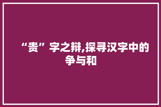 “贵”字之辩,探寻汉字中的争与和