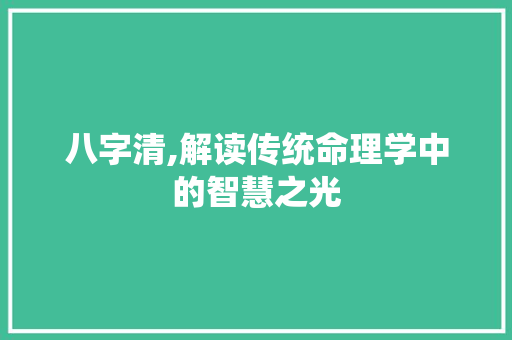 八字清,解读传统命理学中的智慧之光