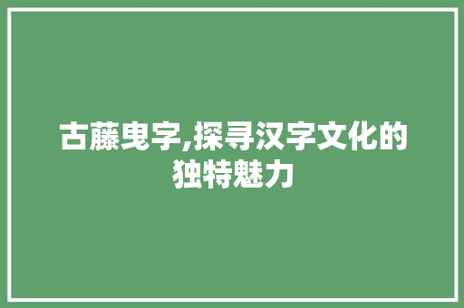 古藤曳字,探寻汉字文化的独特魅力