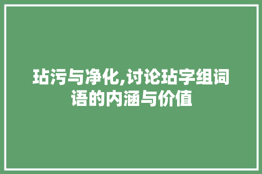 玷污与净化,讨论玷字组词语的内涵与价值