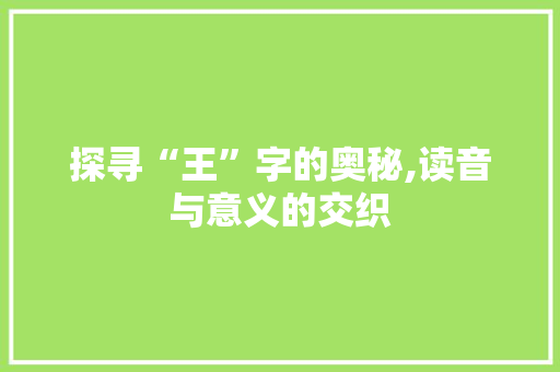 探寻“王”字的奥秘,读音与意义的交织