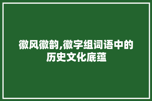 徽风徽韵,徽字组词语中的历史文化底蕴