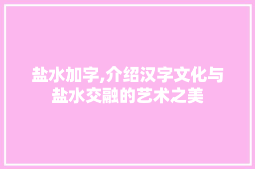 盐水加字,介绍汉字文化与盐水交融的艺术之美