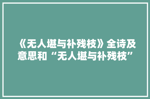 《无人堪与补残枝》全诗及意思和“无人堪与补残枝”的拼音注释 诗词鉴赏
