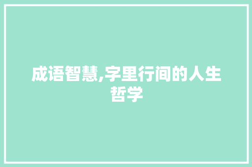 成语智慧,字里行间的人生哲学