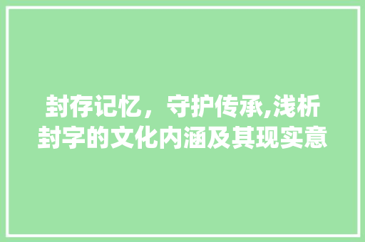 封存记忆，守护传承,浅析封字的文化内涵及其现实意义_一封信中封字的意思