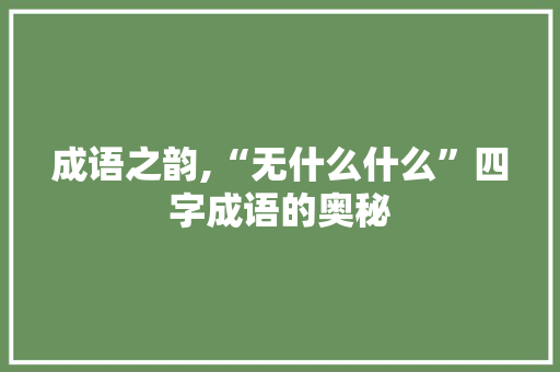 成语之韵,“无什么什么”四字成语的奥秘