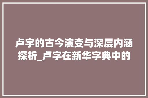 卢字的古今演变与深层内涵探析_卢字在新华字典中的意思 应用文