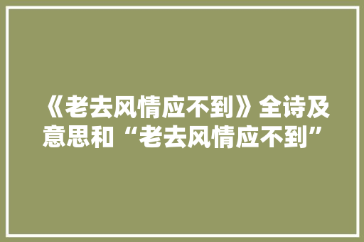 《老去风情应不到》全诗及意思和“老去风情应不到”的拼音注释 诗词鉴赏
