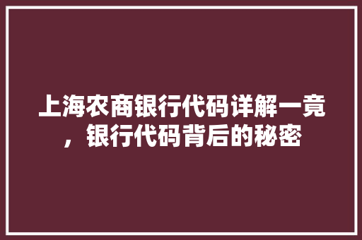 上海农商银行代码详解一竟，银行代码背后的秘密
