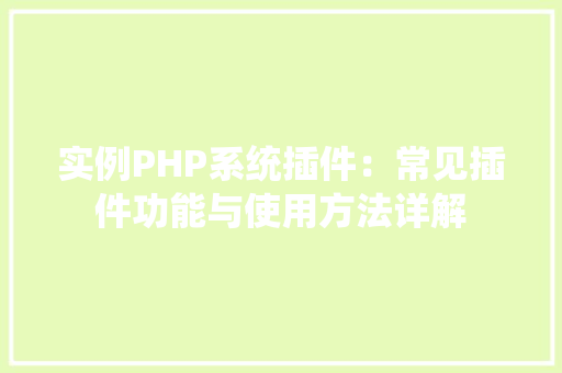 实例PHP系统插件：常见插件功能与使用方法详解