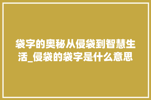 袋字的奥秘从侵袋到智慧生活_侵袋的袋字是什么意思