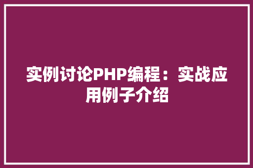 实例讨论PHP编程：实战应用例子介绍