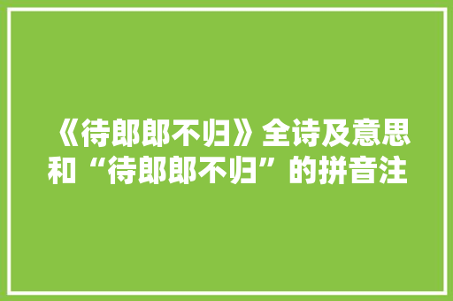 《待郎郎不归》全诗及意思和“待郎郎不归”的拼音注释