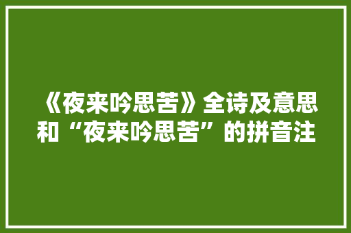 《夜来吟思苦》全诗及意思和“夜来吟思苦”的拼音注释