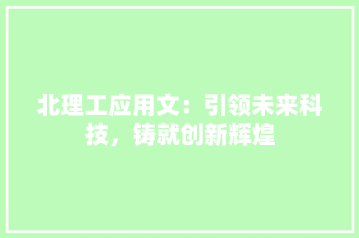 北理工应用文：引领未来科技，铸就创新辉煌 应用文