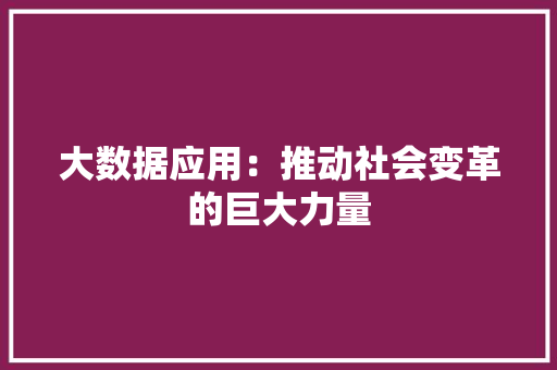 大数据应用：推动社会变革的巨大力量