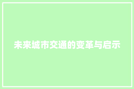 未来城市交通的变革与启示
