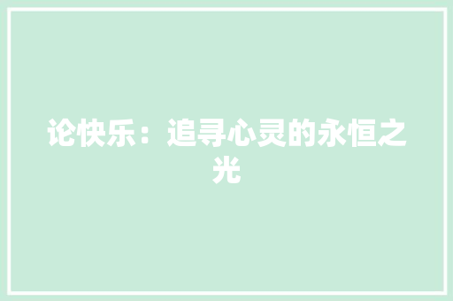 论快乐：追寻心灵的永恒之光 应用文