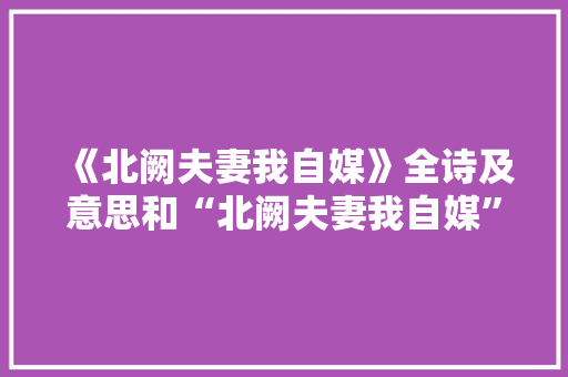 《北阙夫妻我自媒》全诗及意思和“北阙夫妻我自媒”的拼音注释