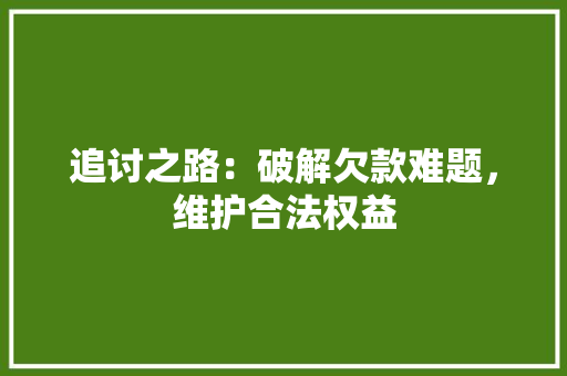 追讨之路：破解欠款难题，维护合法权益